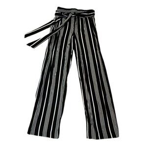 Cynthia Rowely Black Wide Leg Pants White Stripe High Waist Palazzo Flowy XS